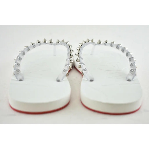 Christian Louboutin Loubi Flip Spikes Donna Flat White Thong Flip Flop Sandal 41 - Picture 11 of 12